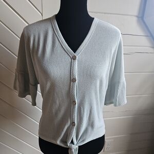 Light Blue Button-Up Knit Top
